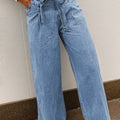 Beau Blue Western Washed Bow Knot Sash Wide Leg Jeans - Damesmode Afbeelding 1 - Foto 1