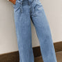 Beau Blauw Western Washed Bow Knot Sash Wide Leg Jeans
