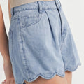 Myosotis Solid Color Scalloped Trim Casual Denim Shorts - Foto 4