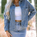 Blue Stripe Washed Oversize Pocketed Denim Jacket - Damesmode Afbeelding 4 - Foto 4