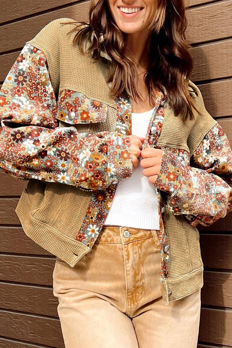 Chaqueta de punto caqui con estampado floral retallado y retallado - Damesmode
