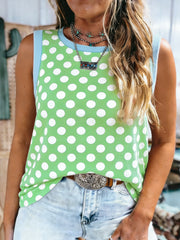 Grünes Polka Dot Contrast Trim Rundhals-Tanktop mit lockerem Tanktop - Miniatuur