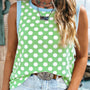 Grünes Polka Dot Contrast Trim Rundhals-Tanktop mit lockerem Tanktop