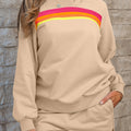 Bonbon Striped Accent Pullover and Shorts Two Piece Casual Set - Damesmode Afbeelding 4 - Foto 4