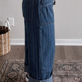 Blue Stripe Contrasted Drawstring Pocketed Loose Jeans - Damesmode Afbeelding 2 - Foto 2