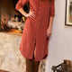 Clay met Lange Mouwen Knoop Down Corduroy Midi Length One Piece Jurk