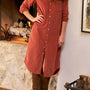 Clay Long Sleeve Button Down Corduroy Midi Length One Piece Dress