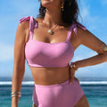 Rose Stripe Print Knot Straps 2pcs High Waist Bikini Swimsuit - Foto 4