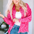 Pink Leopard Print Button Cuffs Raw Hem Jacket - Foto 1