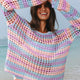 Pull de plage en maille ouverte à rayures violet