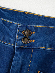 Sail Blue Hardware Decor Gepatchte Taschen Weit beinte Jeanshosen - Miniatuur