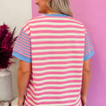 T-shirt a maniche corte a righe rosa a maniche corte a maniche corte e larghe - Foto 4