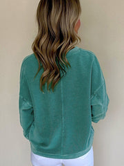 Sudadera Skobeloff de color sólido con escote muescado y hombros bajos - Miniatuur