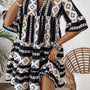 Zwart Geometric Print V Neck Ruffled Jurk