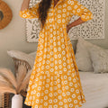 Yellow Flower Print Bracelet Sleeve Buttons Collared Maxi Dress - Foto 4
