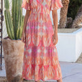 Multicolour Paisley Print V-Neck Short Sleeve Boho Maxi Dress with Ruffle Details - Foto 1