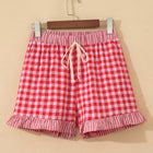 Himmelblaue Gingham-Print-Rüschen-Strips-Detail-Spitzen-Krawatten-Shorts - Thumbnail