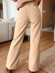 Pantaloni a gamba dritta in velluto costeno grigio fumo con pannello laterale - Miniatuur