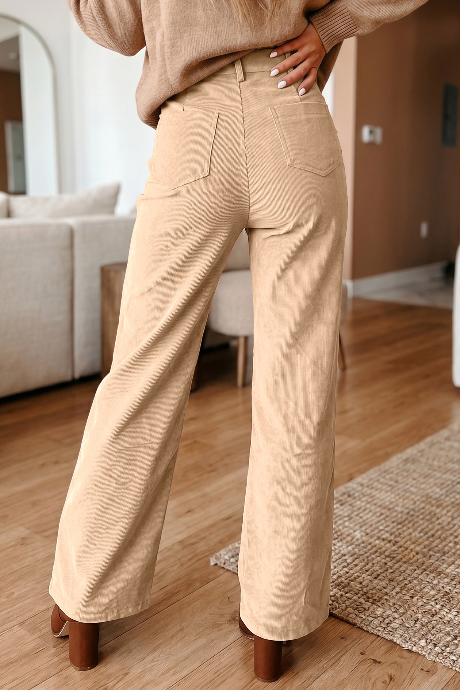Pantaloni a gamba dritta in velluto costeno grigio fumo con pannello laterale