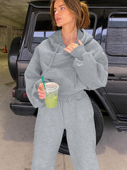 Grå Solid Drop Shoulder hoodie och joggers träningsklädesset - Miniatuur