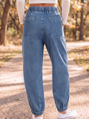 Dusk Blue Elastic Waist Harem Ankle Length Jeans - Miniatuur