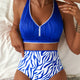 Dunkelblaue Bikinis mit Shell-Stickerei und V-Ausschnitt mit Textur, Mix-and-Passend Bikinis mit hoher Taille