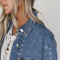 Sail Blue Rivet Embellished Western Style Regular Fit Long Sleeve Denim Jacket - Foto 6