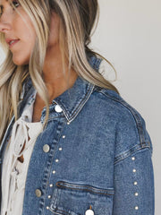 Chaqueta vaquera de manga larga estilo western, ajuste regular y remaches azul vela adornados - Miniatuur