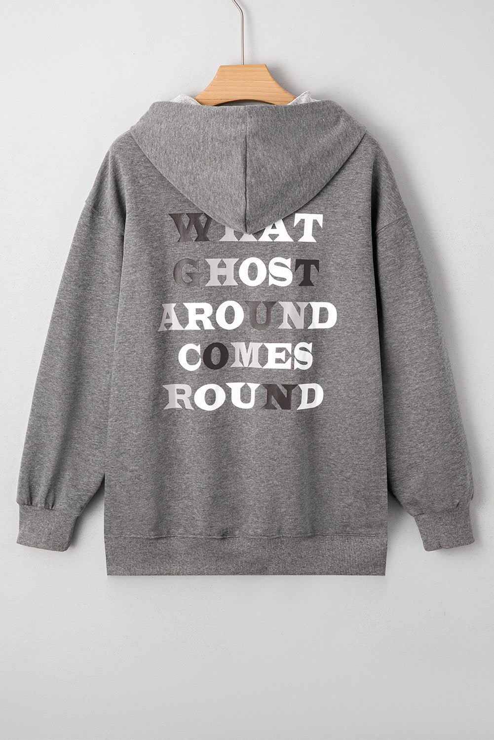 Dunkelgrauer niedlicher Halloween-Geister-Print Mineral Wash Oversize-Hoodie