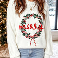 White Christmas Wreath Pattern Round Neck Casual Sweater - Foto 3