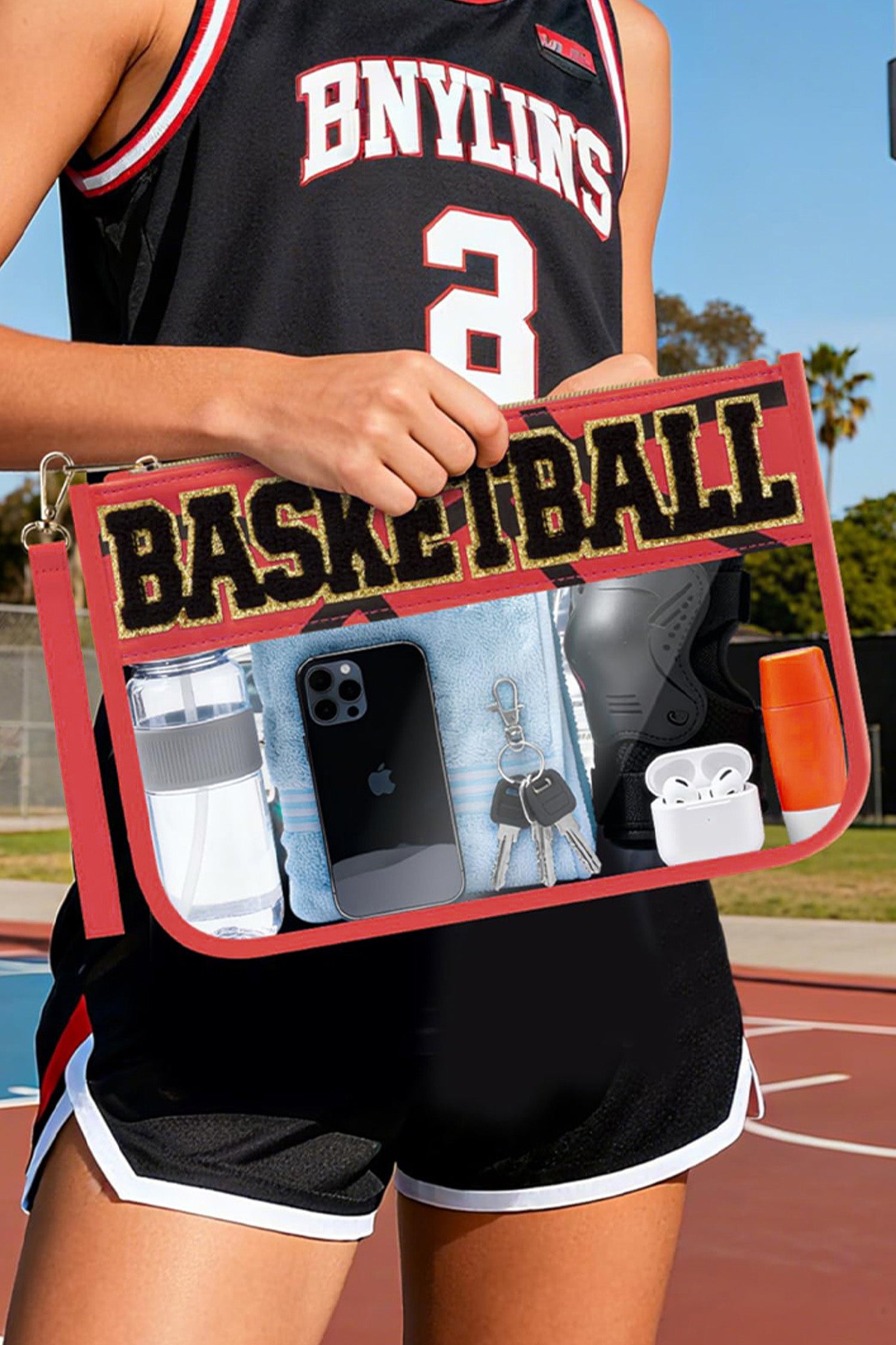 Brown BASEBALL  Chenille Letter Patch Game Day Stadium Clear PVC Cosmetic Bag - Damesmode Afbeelding 10