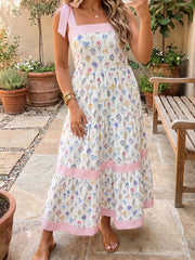 Maxikleid mit mehrfarbigem Blumenmuster und gestreiftem Knotenträger - Miniatuur