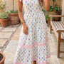 Maxikleid mit mehrfarbigem Blumenmuster und gestreiftem Knotenträger