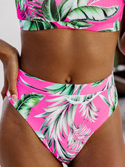 Rose Tropical Print Textured Bikini Bottoms - Miniatuur