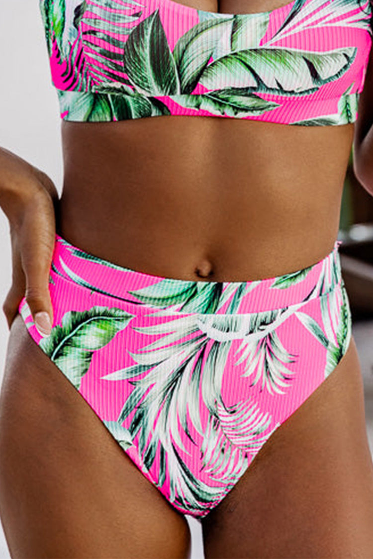 Bikini-Hosen mit Rosa Tropical Print und Textur - Damesmode