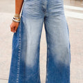 Myosotis Side Seam Gathering Flare Leg Jeans Casual Daily Full-length Denim Pants - Foto 4