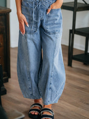 Myosotis Large Patch Pocket Drawstring Paperbag Waist Barrel Jeans - Miniatuur