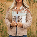 Light French Beige Aztec Quilted Patchwork Western Fashion Jacket - Foto 5
