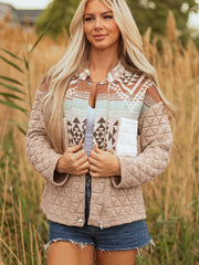 Giacca di moda occidentale patchwork in stile beige francese francese chiaro e trapuntato - Miniatuur
