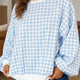 Sudadera de manga larga azul claro de cuadros y escote roodondo