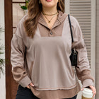 Goat Waffle Contrast Patchwork Plus Size Pocketed Hoodie - Thumbnail