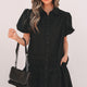 Zwart Overhemd Style Knoop Down Puff Sleeve met Ruches Hem Jurk