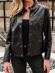 Veste quadrée à boutons en faux cuir noir - Damesmode Afbeelding 8 - Miniatuur