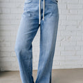 Myosotis Slit-Leg-Jeans mit hoher Rise, Kordelzug-Casual-Jeans - Foto 5