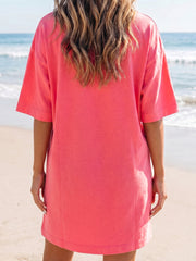 Lyseblå løs casual T-shirt minikjole med drop shoulder - Miniatuur