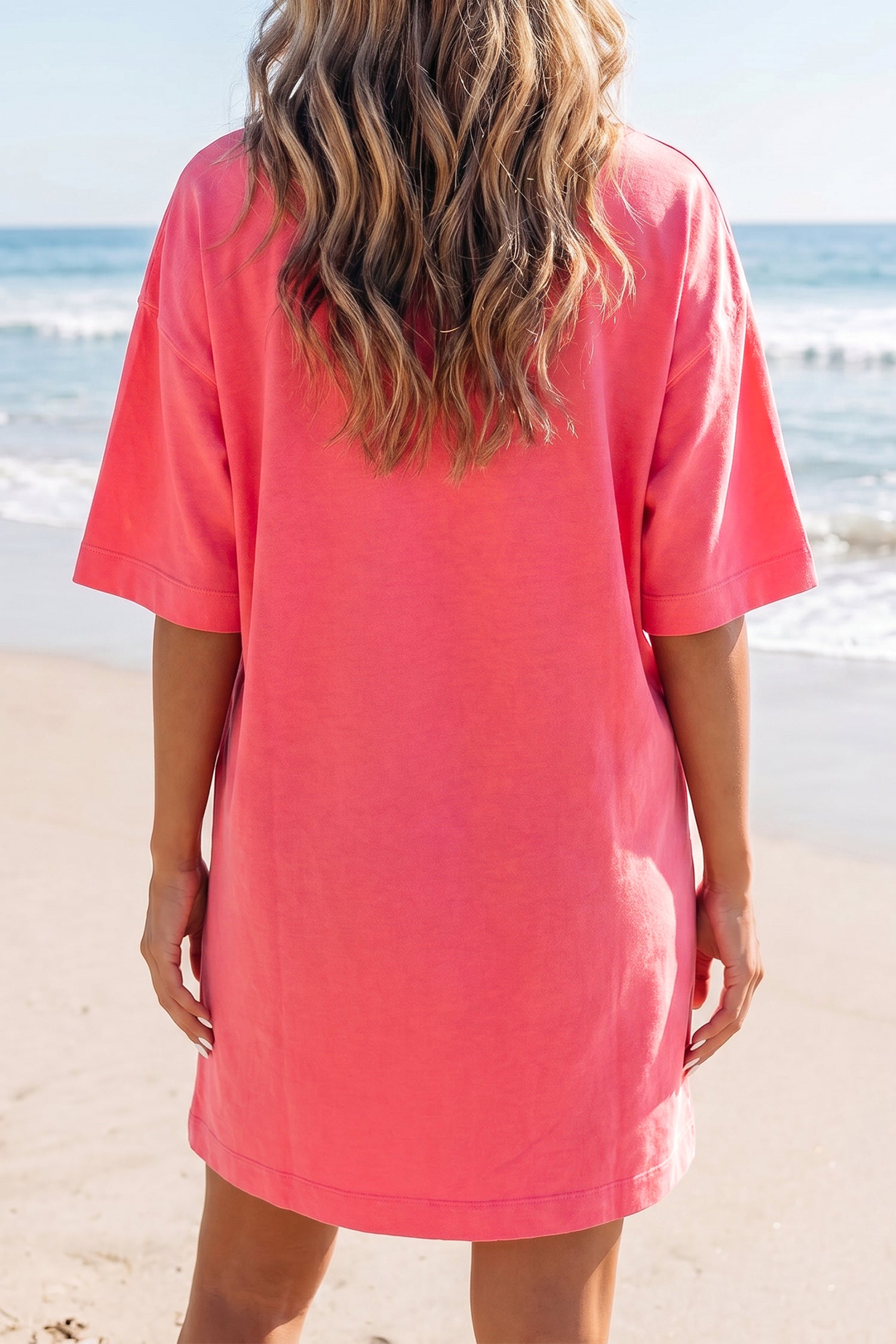 Lyseblå løs casual T-shirt minikjole med drop shoulder