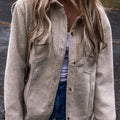 Light Grey Turn Down Collar Flap Pockets Buttoned Shacket - Foto 4