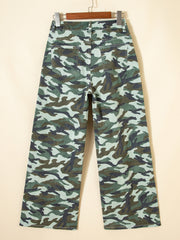 Green Camouflage Print Wide Leg Drawstring Denim Pants - Miniatuur