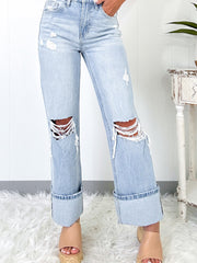 Beau Blue Light Wash unruhige glatte Jeans – Damenmode Bild 1 - Miniatuur