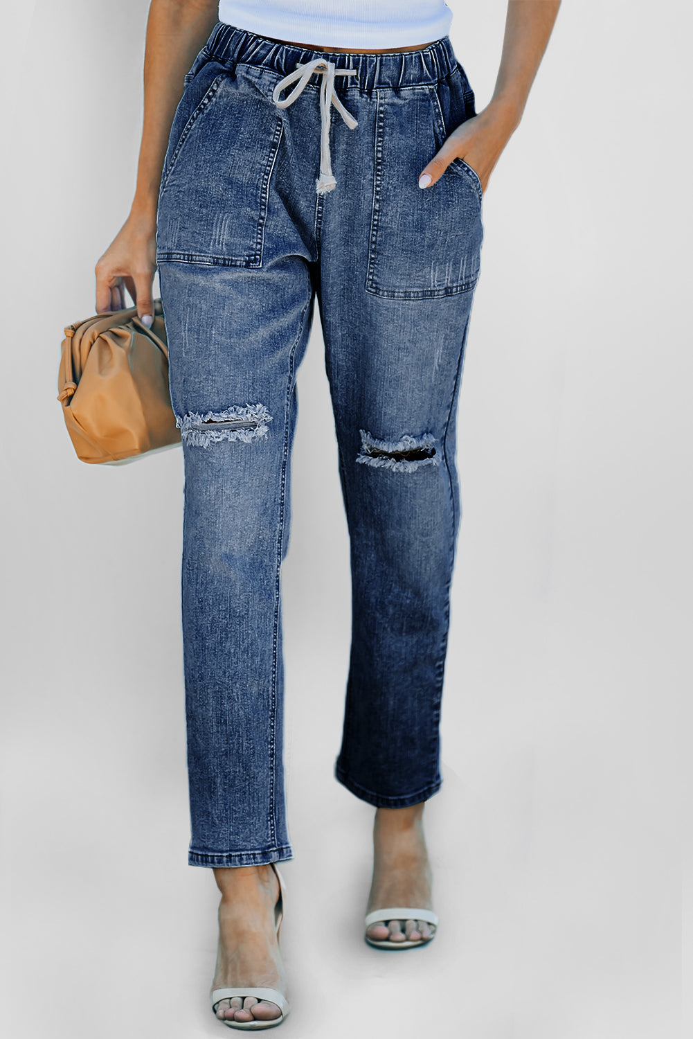 Dunkelblauer Zusammenkommen Denim-Jogger mit Stresstaschen